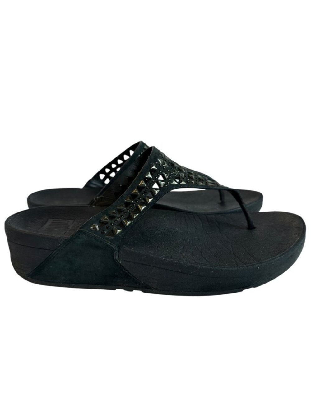 FitFlop Carmel Toe Post Sandals Black Size 6 Studded Comfort Walking Shoes
